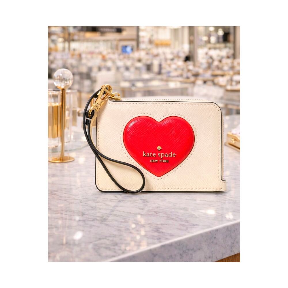 Kate Spade Madison Puffy Heart Small Card Holder Wristlet Meringue Multi
